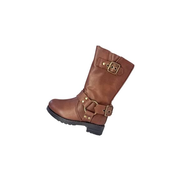 FabKids Brown Tall Harness Moto Boots - Size 5T - Picture 3 of 7